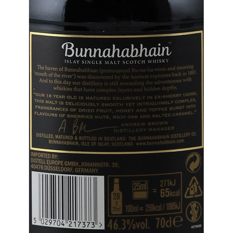 Bunnahabhain 18 Year Old 700ml Islay Single Malt Scotch Whisky - back label