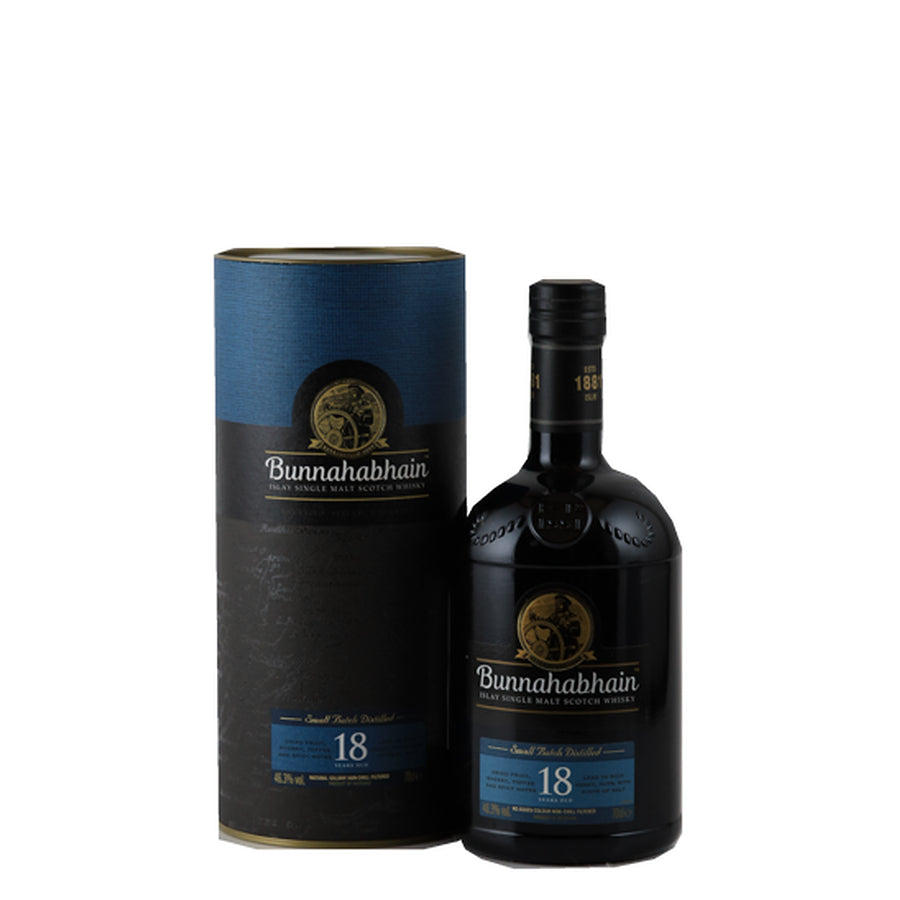 Bunnahabhain 18 Year Old 700ml Islay Single Malt Scotch Whisky - bottle and tube