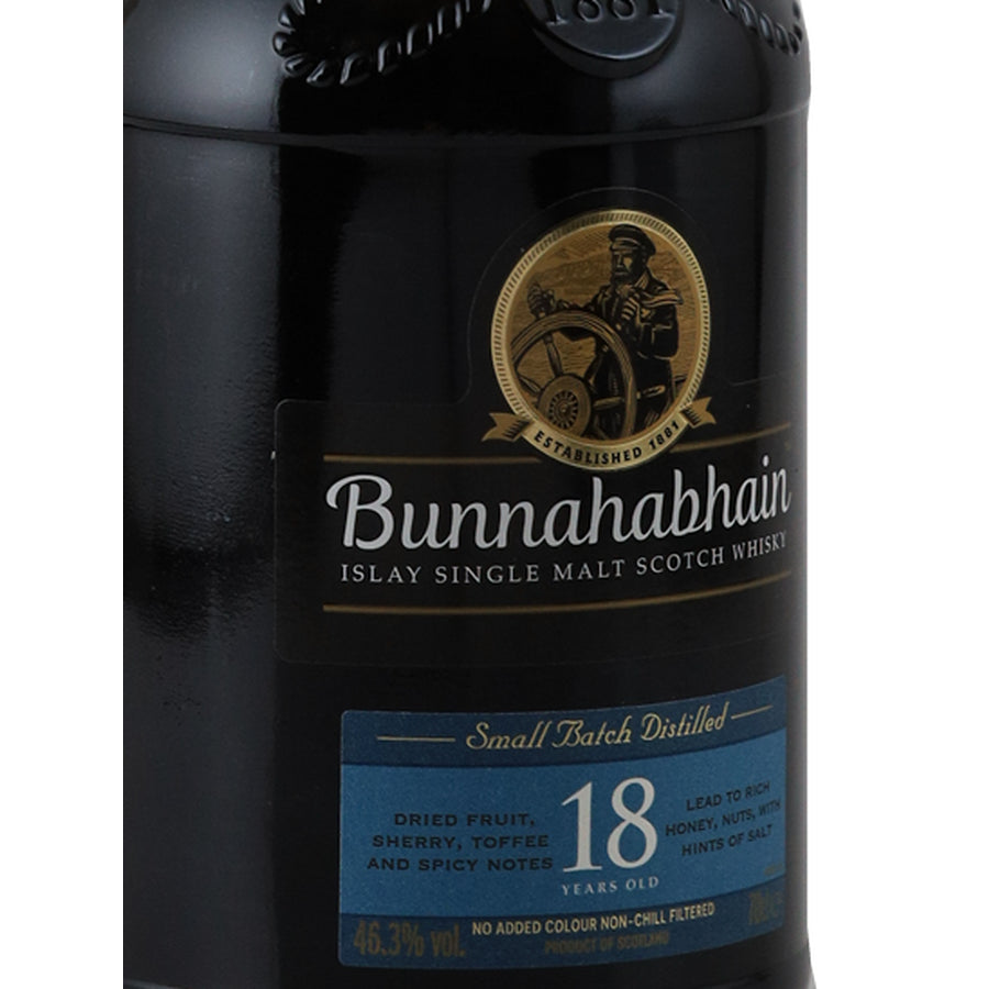 Bunnahabhain 18 Year Old 700ml Islay Single Malt Scotch Whisky - front label left angle