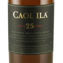 Load image into Gallery viewer, Caol Ila 25 Year Old front label with gold lettering on a dark green background