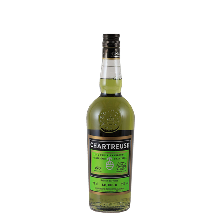 Chartreuse Green herbal liqueur, bottle front view