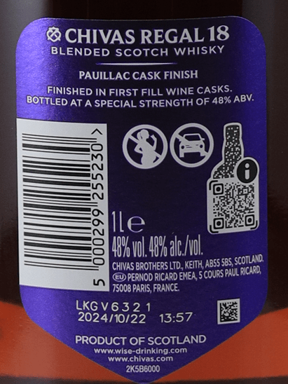 Chivas Regal 18 Year Old Pauillac Cask Finish 1L - Bottle Of Japan
