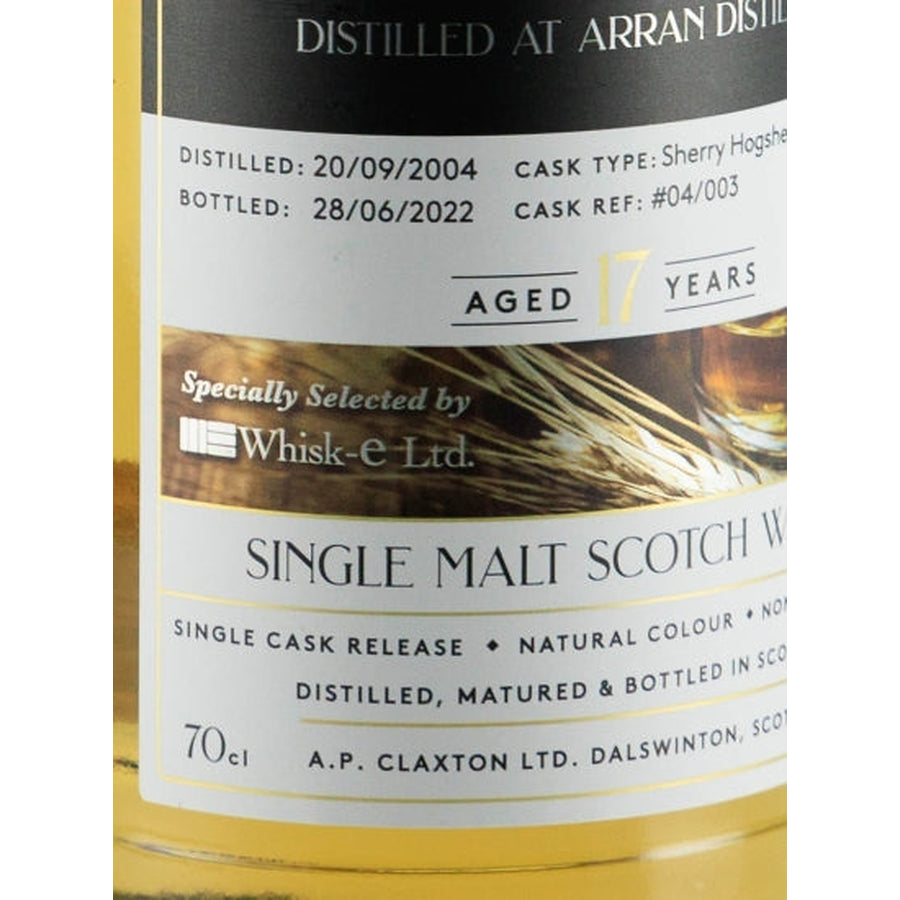 Claxton's Exclusives Arran 17 Year Old 2004 51.1% 700ml – 17 year age and distillation detail