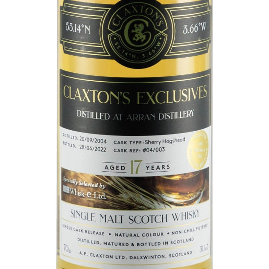 Claxton's Exclusives Arran 17 Year Old 2004 51.1% 700ml – front label