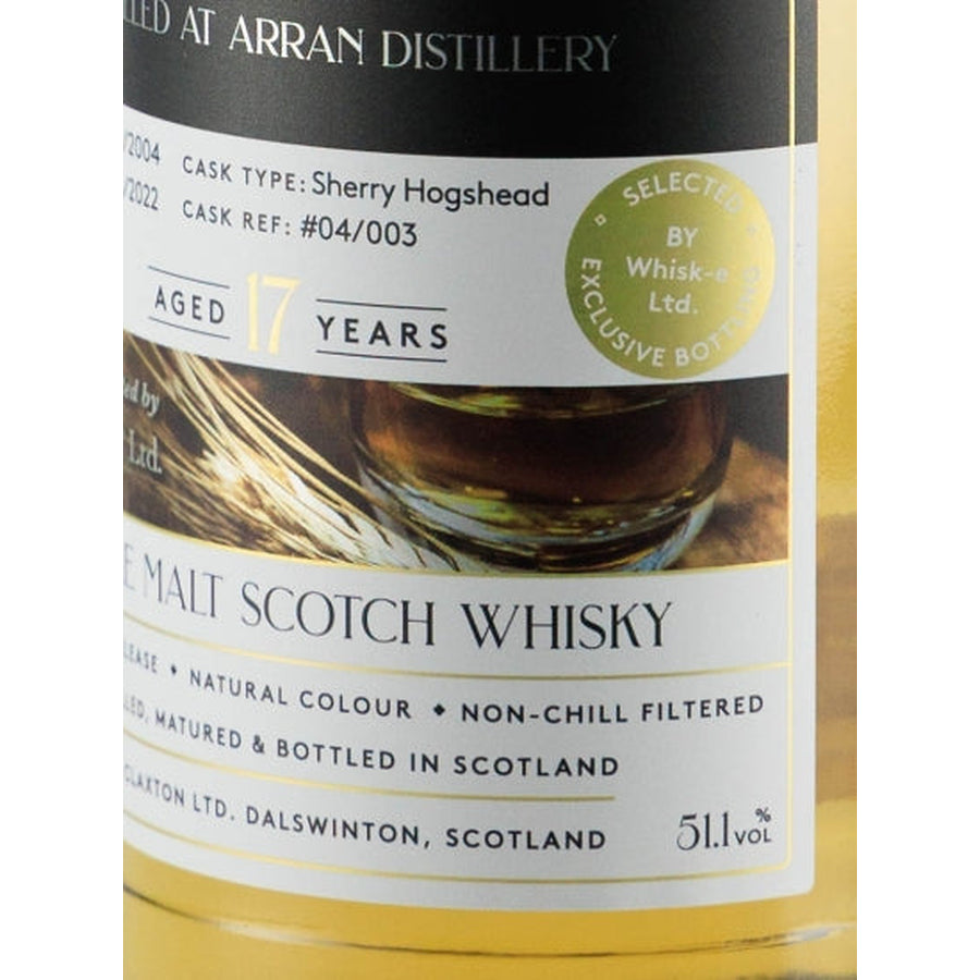 Claxton's Exclusives Arran 17 Year Old 2004 51.1% 700ml – sherry hogshead and 51 1 percent detail
