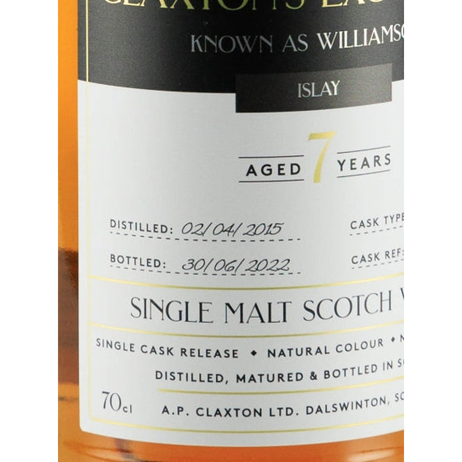 Claxton's Exclusives Williamson 7 Year Old 2015 62% 700ml - Distilled 2015 and bottled 2022 label detail