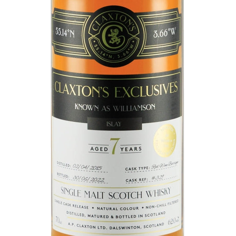Claxton's Exclusives Williamson 7 Year Old 2015 62% 700ml - Claxton's Exclusives Williamson 7 year old front label