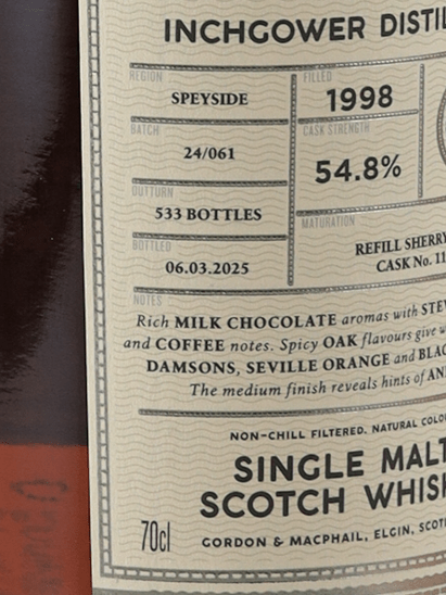 Connoisseur's Choice Cask Strength Inchgower 26 Year Old 1998 - Bottle Of Japan