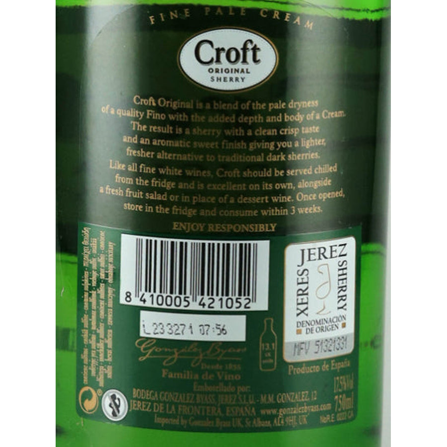 Gonzalez Byass Croft Original Pale Cream Sherry 750ml - rear label