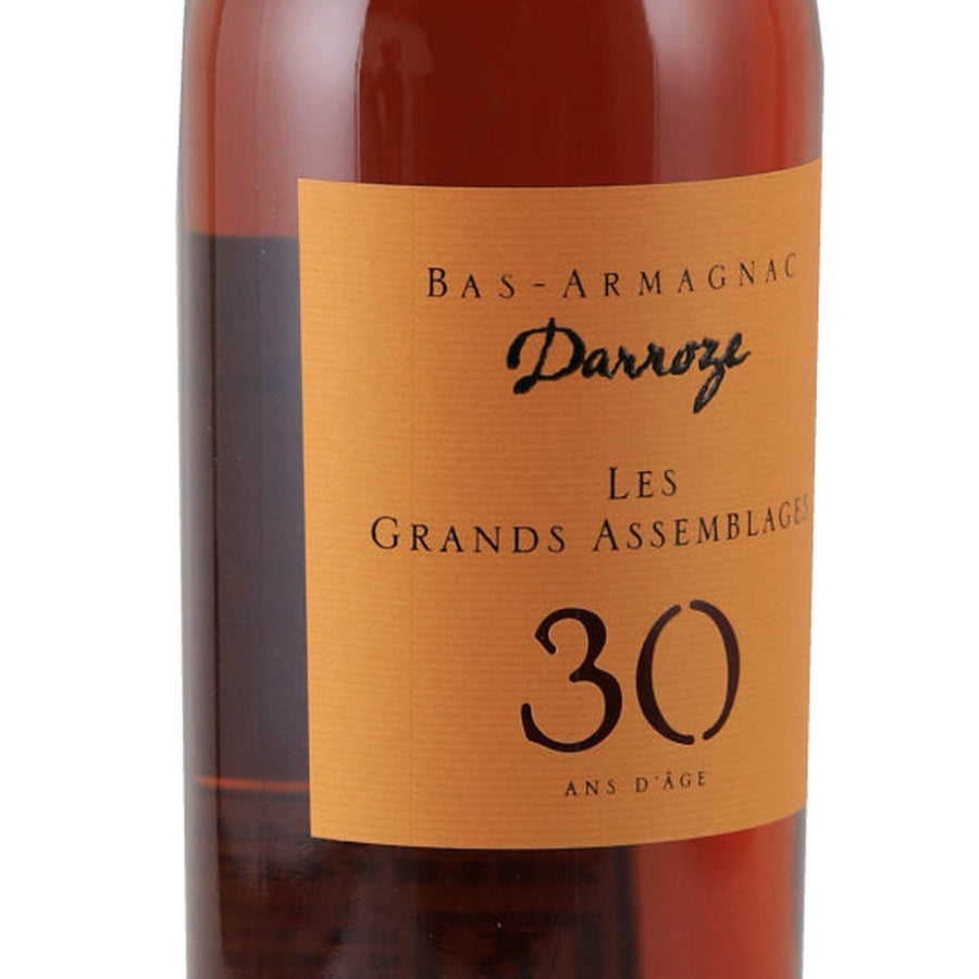 Darroze Les Grands Assemblages 30 Year Old Bas-Armagnac, left angle of the front label