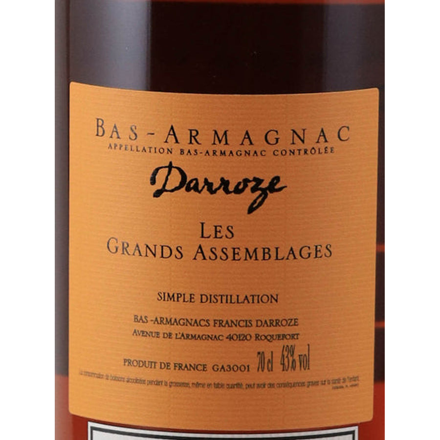 Darroze Les Grands Assemblages 30 Year Old Bas-Armagnac, rear label showing 70 cl and 43% ABV