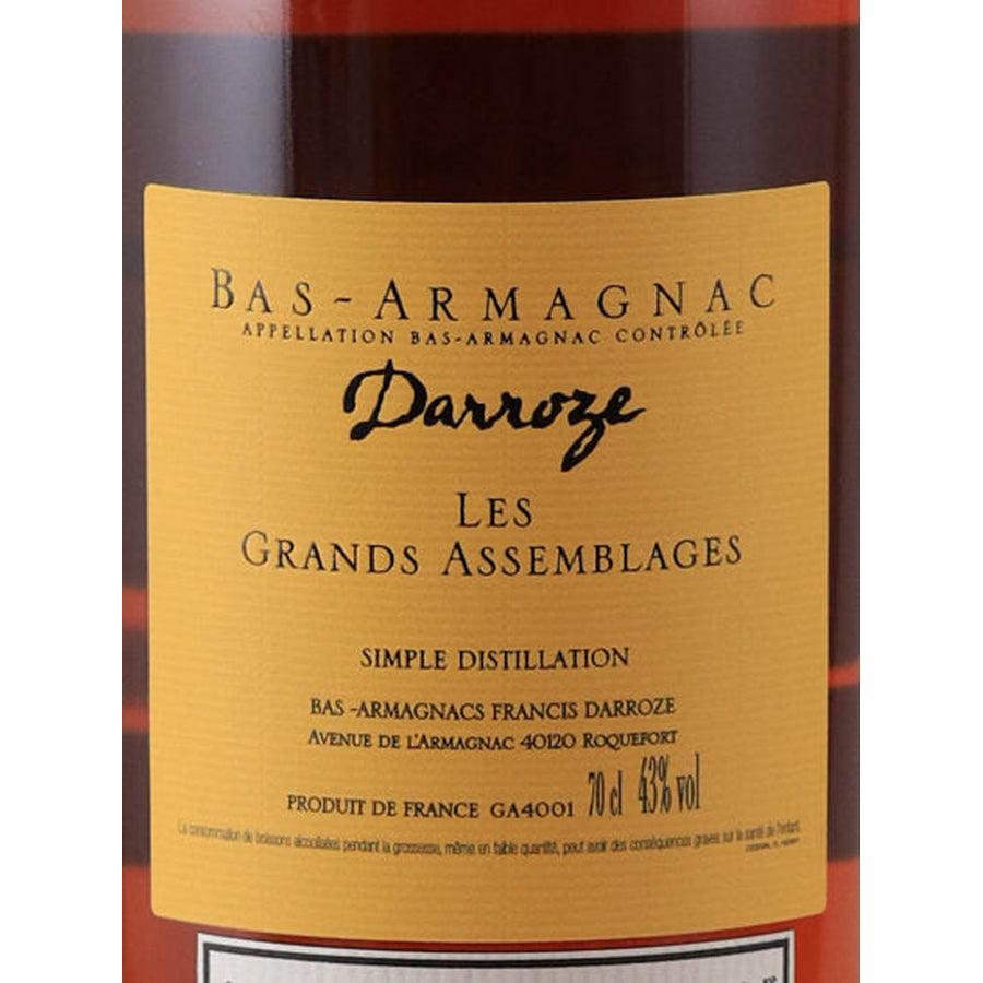Darroze Les Grands Assemblages 40 Year Old Bas-Armagnac, rear label showing 70 cl and 43% ABV