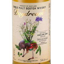 Load image into Gallery viewer, Daydream Highland Park 18 Year Old 2003 whisky, illustrated front label with botanical and animal artwork