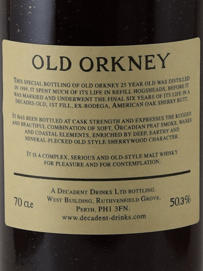 Decadant Drinks Old Orkney Malt 25 Year Old 1999 - Bottle Of Japan