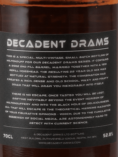 Decadant Drums Miltonduff 22 Year Old 1991/2002 - Bottle Of Japan