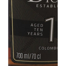 Load image into Gallery viewer, Dictador 10 Year Old Colombian rum 700ml - label age and volume