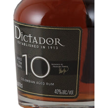 Load image into Gallery viewer, Dictador 10 Year Old Colombian rum 700ml - right label angle