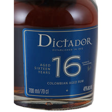 Load image into Gallery viewer, Dictador 16 Year Old Colombian rum 700ml - left label angle