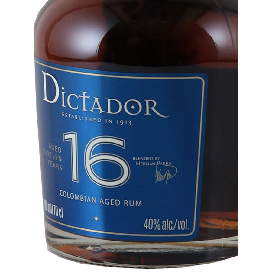 Dictador 16 Year Old Colombian rum 700ml - right label angle