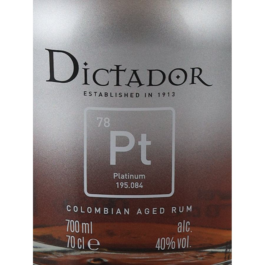 Dictador Platinum Colombian Aged Rum - front label