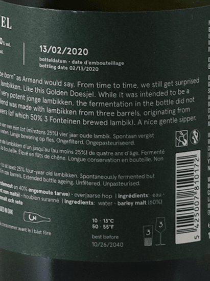 Drie Fonteinen Oude Geuze Golden Dos Or 375ml - Bottle Of Japan