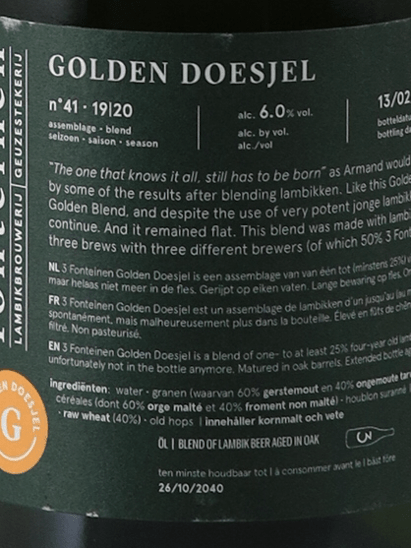 Drie Fonteinen Oude Geuze Golden Dos Or 375ml - Bottle Of Japan
