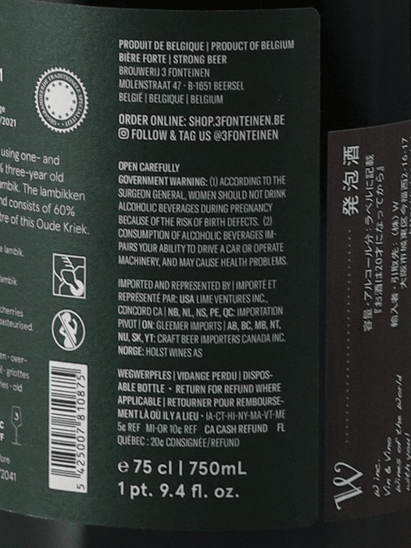 Drie Fonteinen Oude Kriek Lambic 750ml - Bottle Of Japan