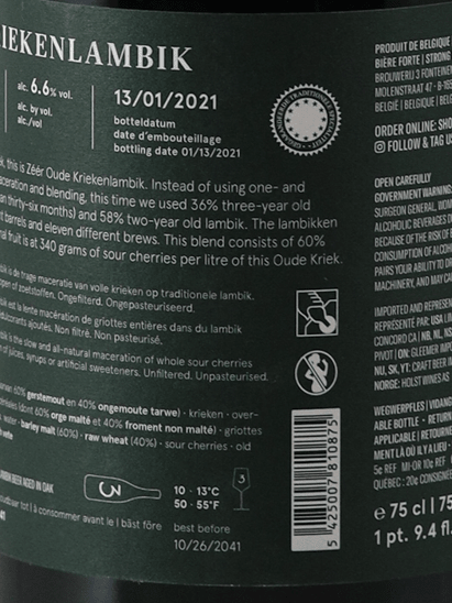 Drie Fonteinen Oude Kriek Lambic 750ml - Bottle Of Japan