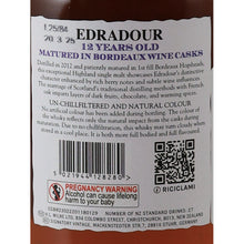 Load image into Gallery viewer, Edradour 12 Year Old 2012 Bordeaux Wine Cask Matured 48.2% - back label