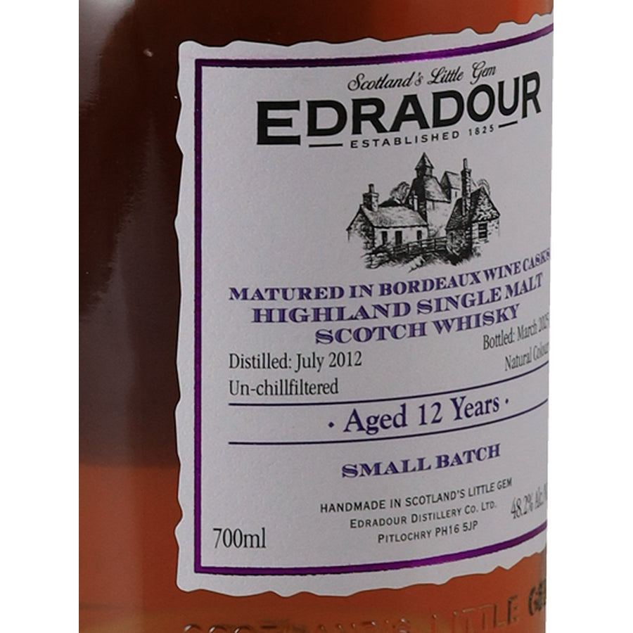 Edradour 12 Year Old 2012 Bordeaux Wine Cask Matured 48.2% - front label left angle