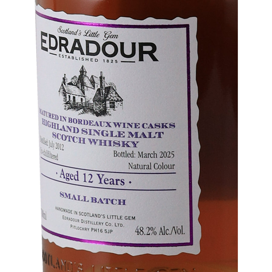 Edradour 12 Year Old 2012 Bordeaux Wine Cask Matured 48.2% - front label right angle