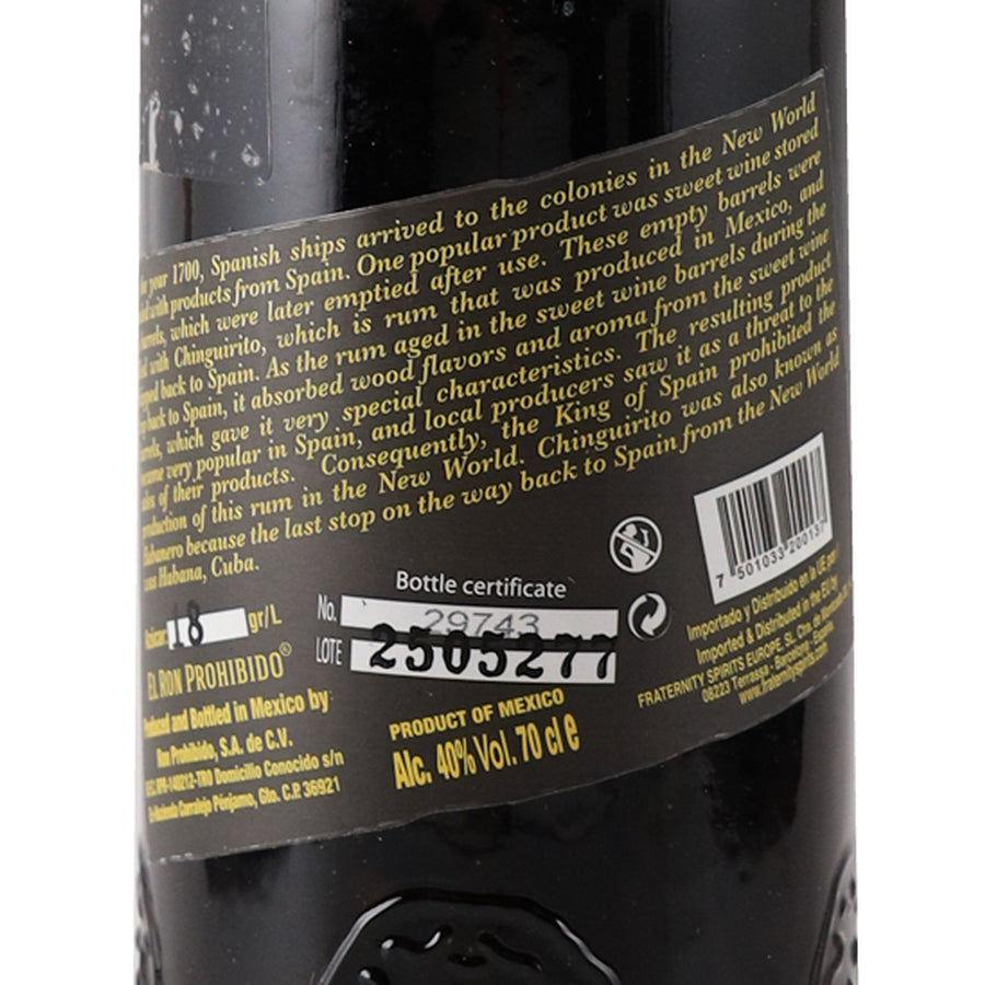 El Ron Prohibido 15 Year Old 700ml - back label