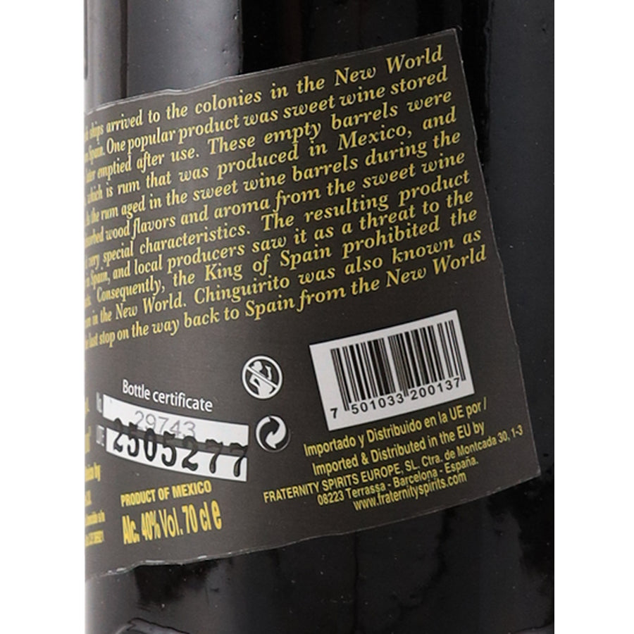 El Ron Prohibido 15 Year Old 700ml - barcode and importer label