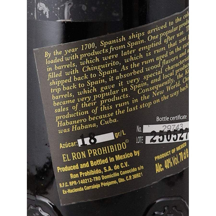 El Ron Prohibido 15 Year Old 700ml - rum story label