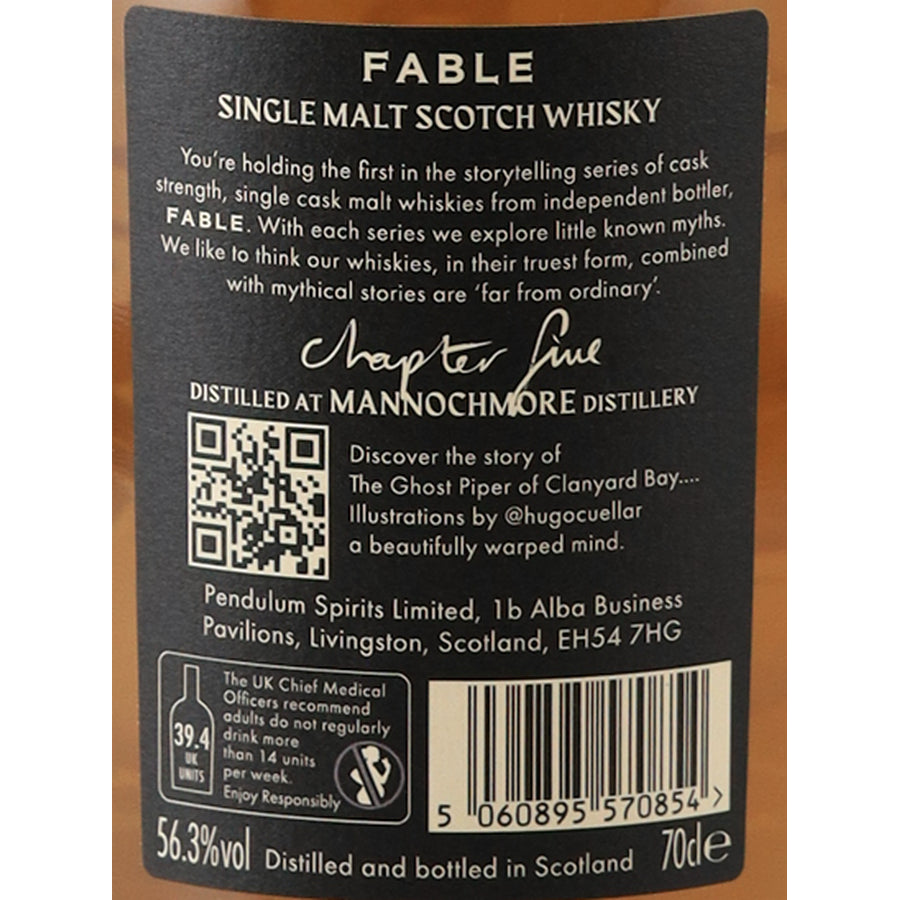 Fable Chapter 5 Mannochmore 11 Year Old 2010 56.3% 700ml - Chapter Five back label and barcode