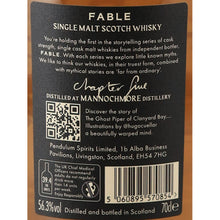 Load image into Gallery viewer, Fable Chapter 5 Mannochmore 11 Year Old 2010 56.3% 700ml - Chapter Five back label and barcode