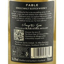 Load image into Gallery viewer, Fable Chapter 6 Blair Athol 10 Year Old 2011 56.3% 700ml - Chapter Six back label and barcode