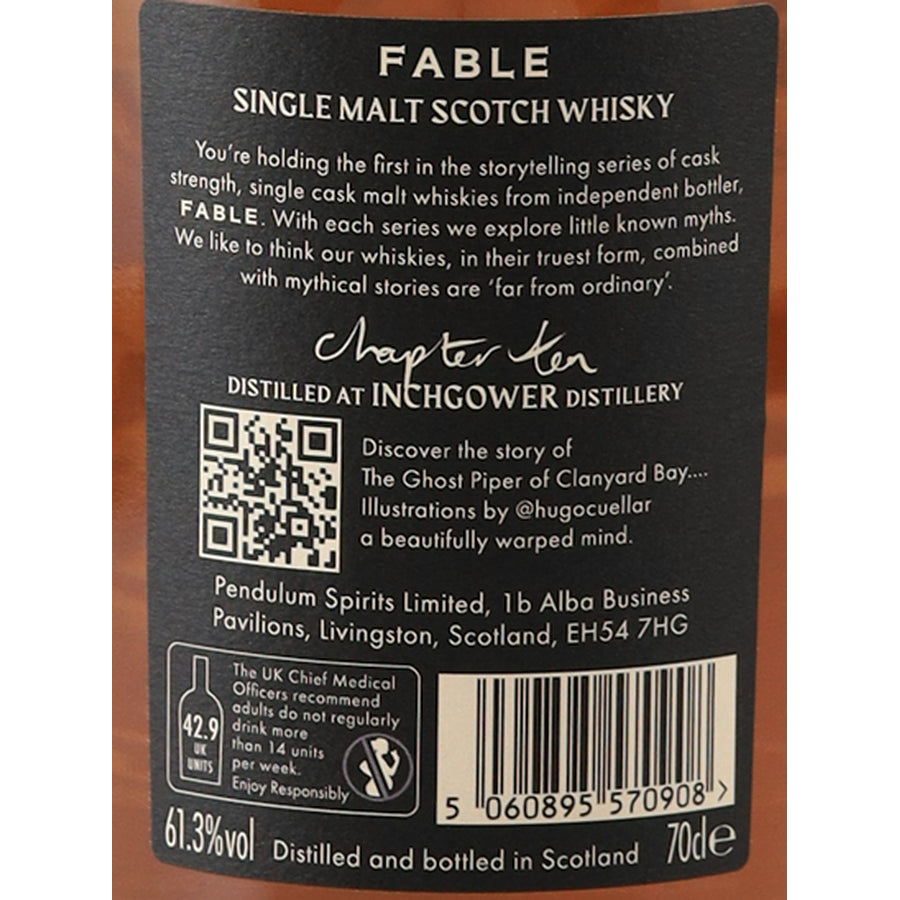 Fable Chapter Ten Inchgower 12 Year Old 2009 61.3% 700ml - back label