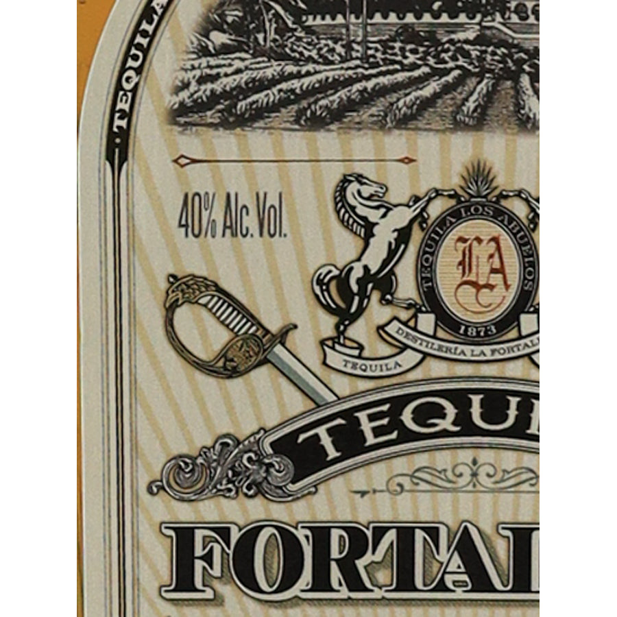 Fortaleza Anejo tequila, 40% ABV marking