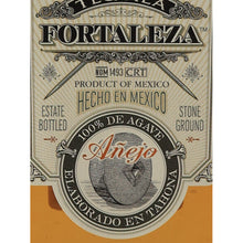Load image into Gallery viewer, Fortaleza Anejo tequila, Anejo and 100% agave label detail