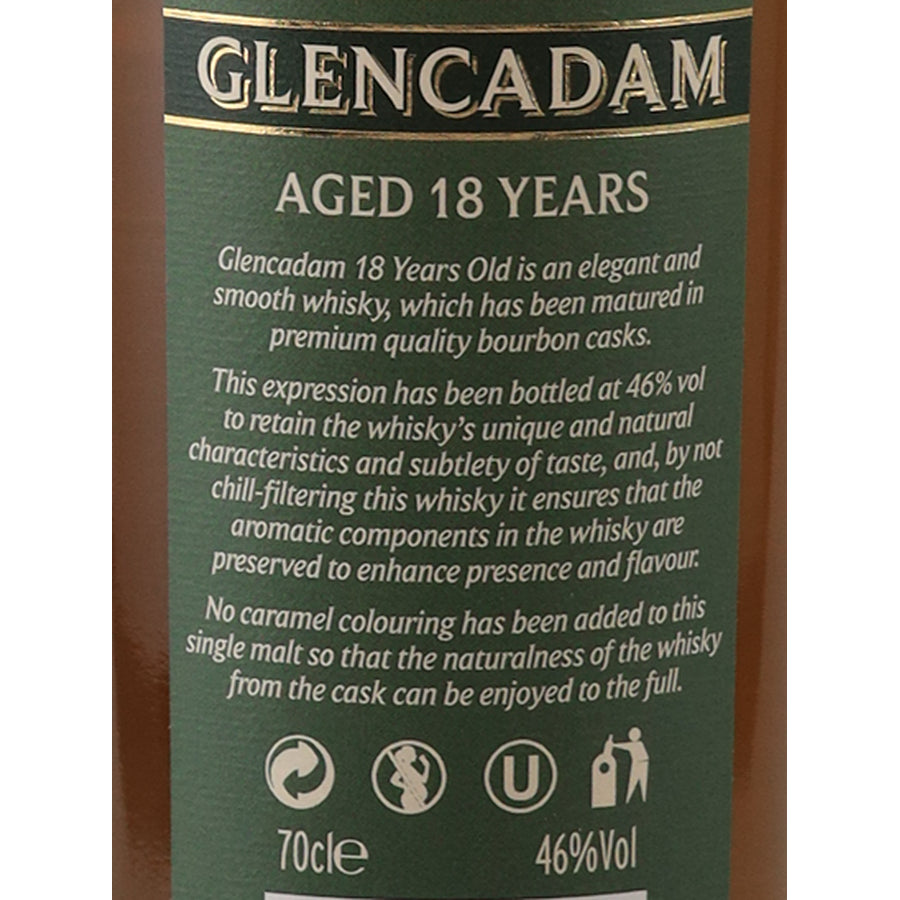 Glencadam 18 Year Old Highland Single Malt Scotch Whisky - back label
