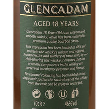 Load image into Gallery viewer, Glencadam 18 Year Old Highland Single Malt Scotch Whisky - back label
