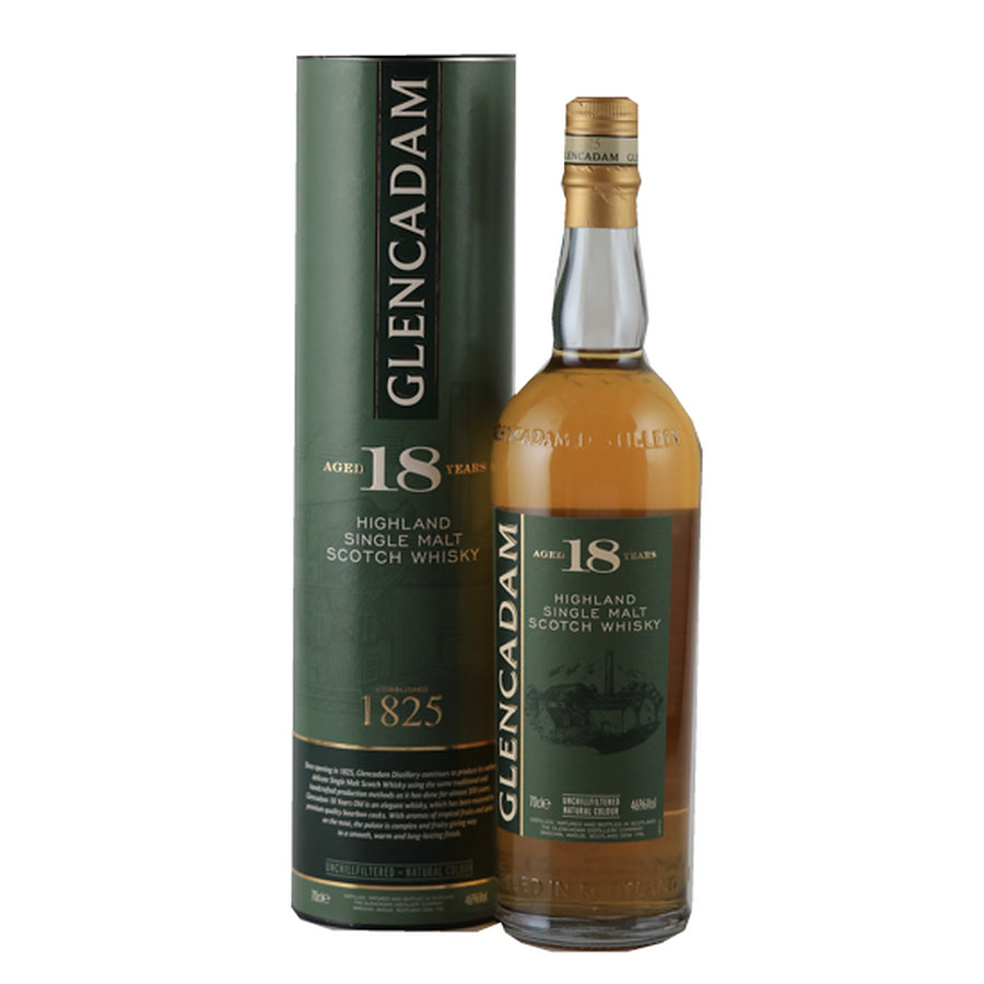 Glencadam 18 Year Old Highland Single Malt Scotch Whisky - bottle and tube