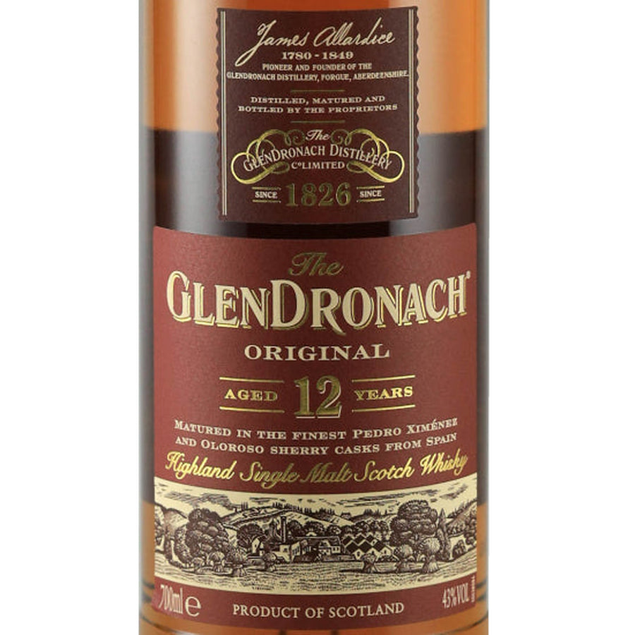 Glendronach 12 Year Old Non-Chill Filtered Single Malt Scotch Whisky 43% 700ml - front label
