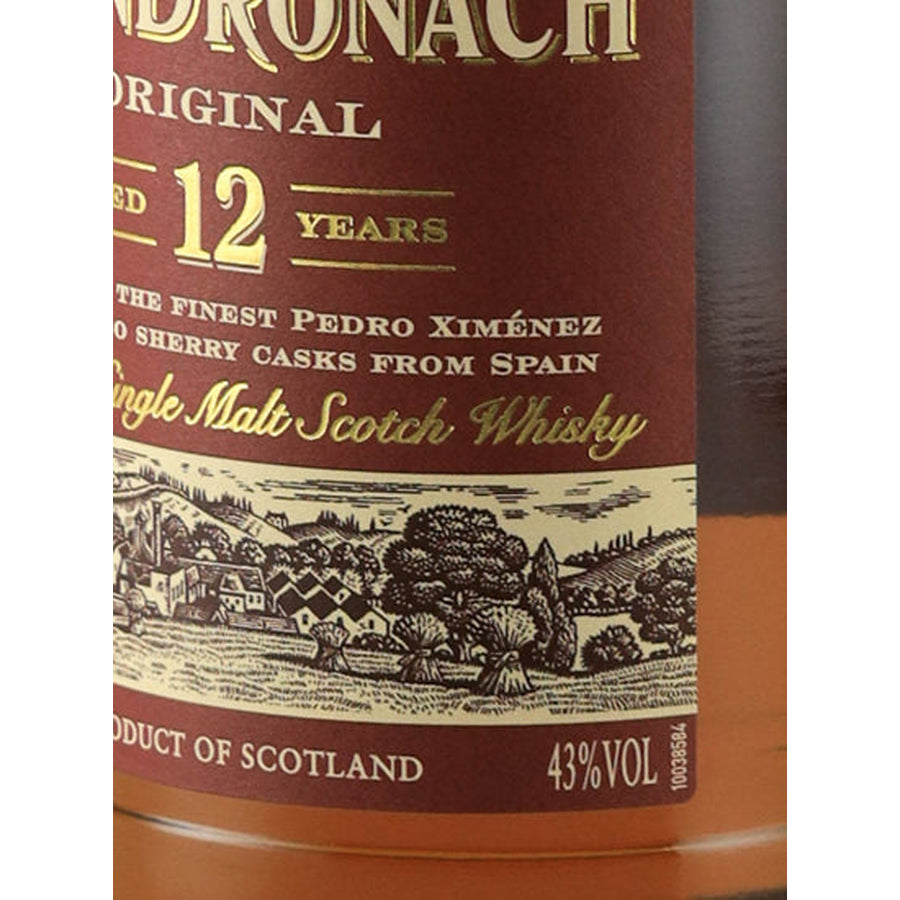 Glendronach 12 Year Old Non-Chill Filtered Single Malt Scotch Whisky 43% 700ml - strength label detail