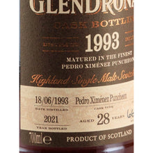 Load image into Gallery viewer, Glendronach 28 Year Old 1993 Cask 6865 52.8% 700ml - Distilled 1993, bottled 2021 and 28 year old label detail