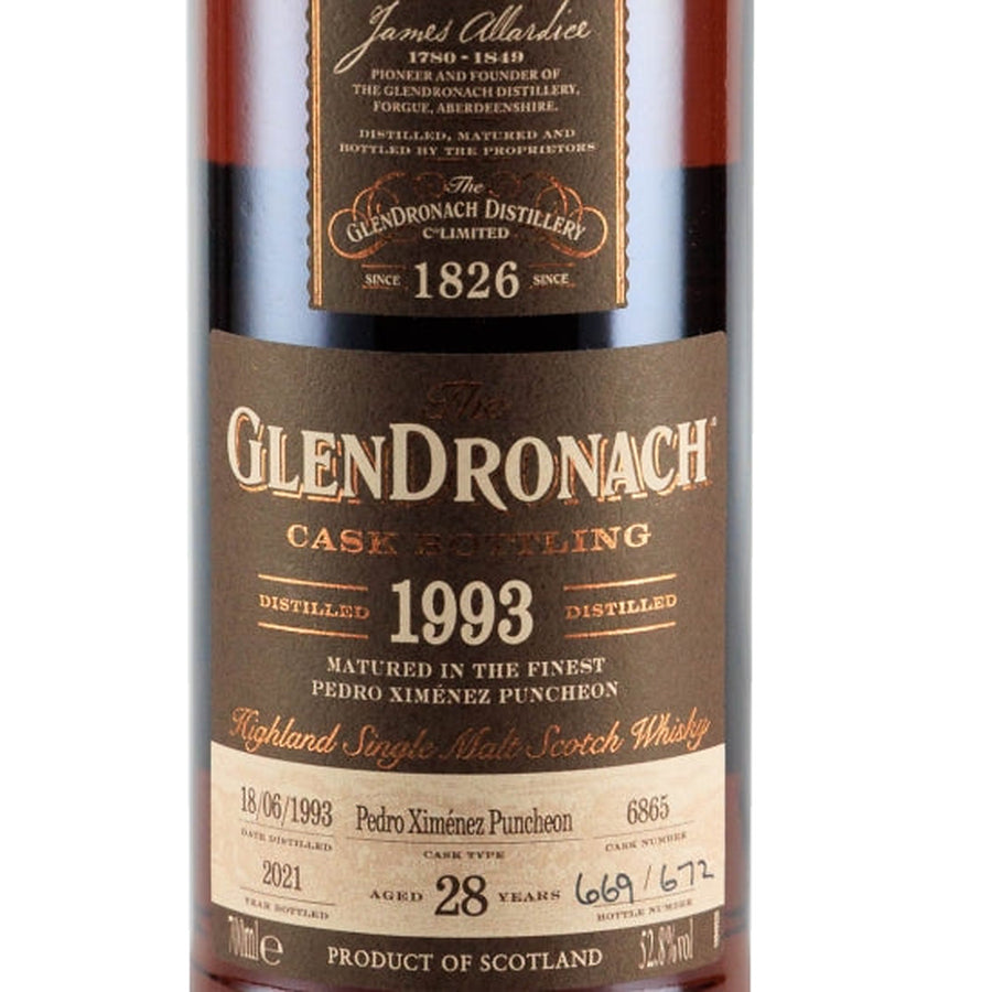 Glendronach 28 Year Old 1993 Cask 6865 52.8% 700ml - 1993 cask bottling front label