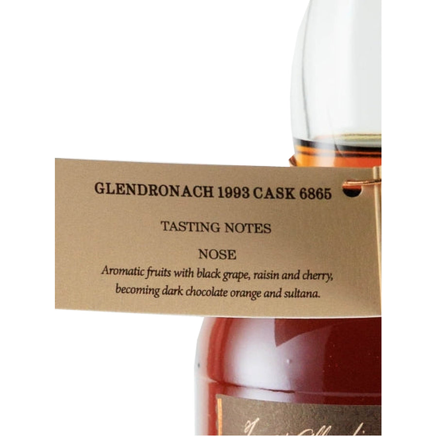 Glendronach 28 Year Old 1993 Cask 6865 52.8% 700ml - Hanging tag with nose tasting notes