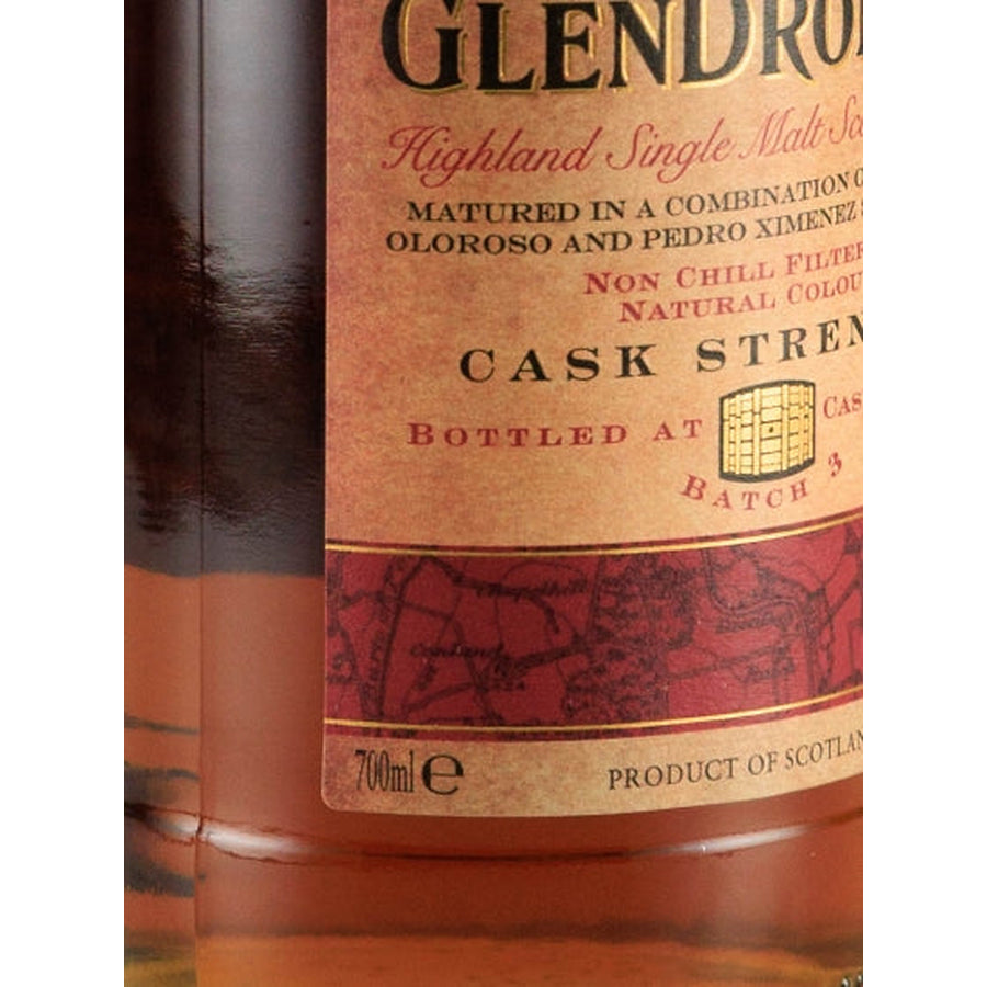 Glendronach Cask Strength Batch 3 54.9% whisky, label detail showing 700ml size
