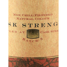 Load image into Gallery viewer, Glendronach Cask Strength Batch 3 54.9% whisky, label detail showing Batch 3 and natural colour